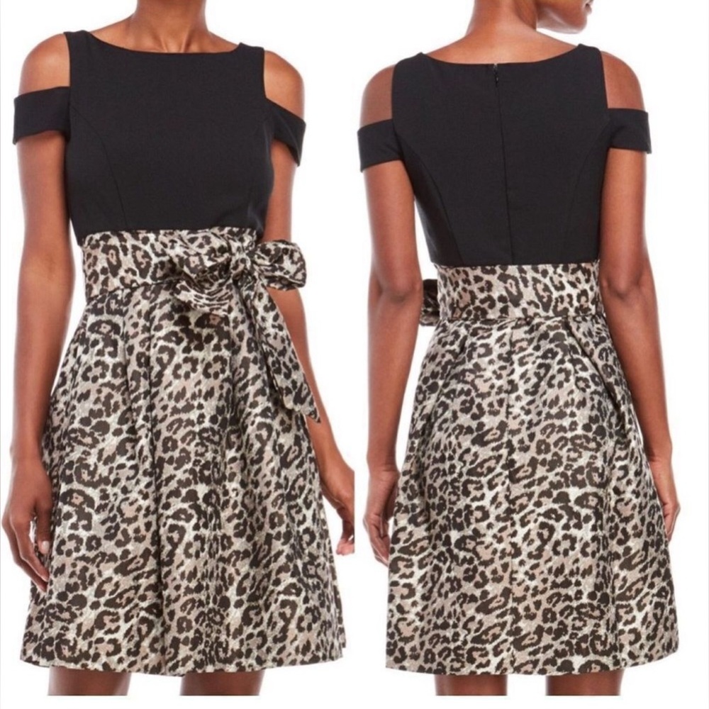New Leopard animal Print Eliza J cold shoulder women’s dress fit & flare size 4